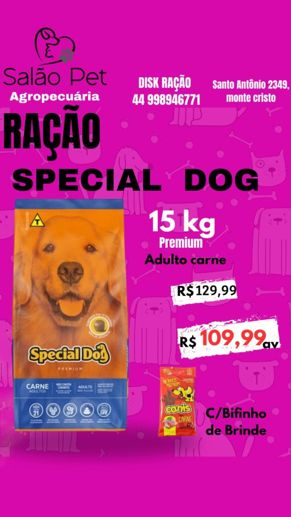 Special dog 15kg carne Adulto com bifinho de brinde 